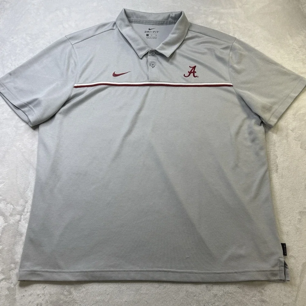 Nike Dri-Fit Alabama Crimson Tide‎ Polo Shirt XL Gray Golf On Field